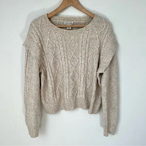 Ruby Moon Dropped  Shoulder Cable Knit Cropped Sweater